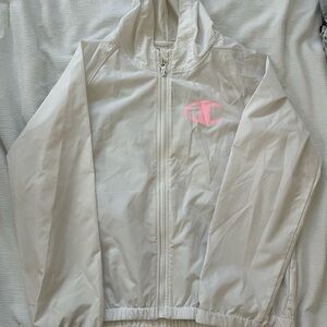 Champion Kids Jacket in White with Pink Logo
